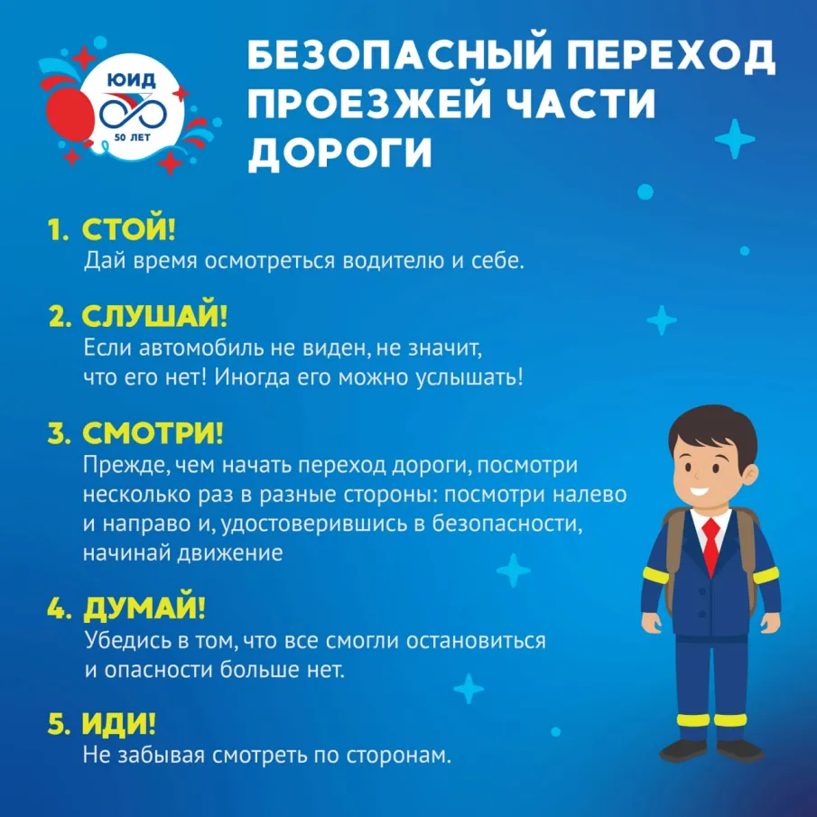 Безопасный переход дороги: СТОЙ – СЛУШАЙ – СМОТРИ – ДУМАЙ – ИДИ